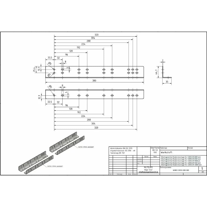 Montagewinkelset für Schwerlastauszüge (Bodenmontage)