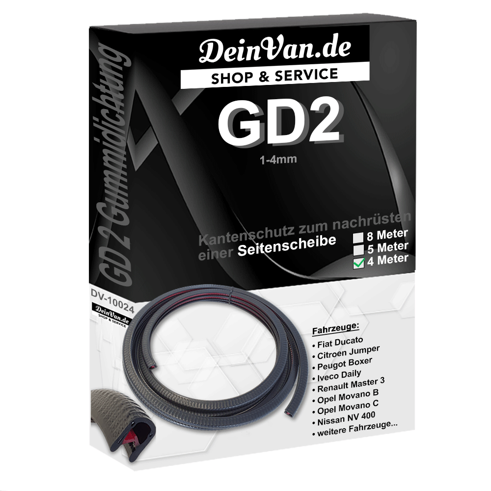 GD2 - Gummidichtung für eine nachrüstbare Seitenscheibe 4 Meter 1-4mm