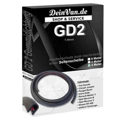 GD2 - Rubber seal for a retrofittable side window 4 meters 1-4mm