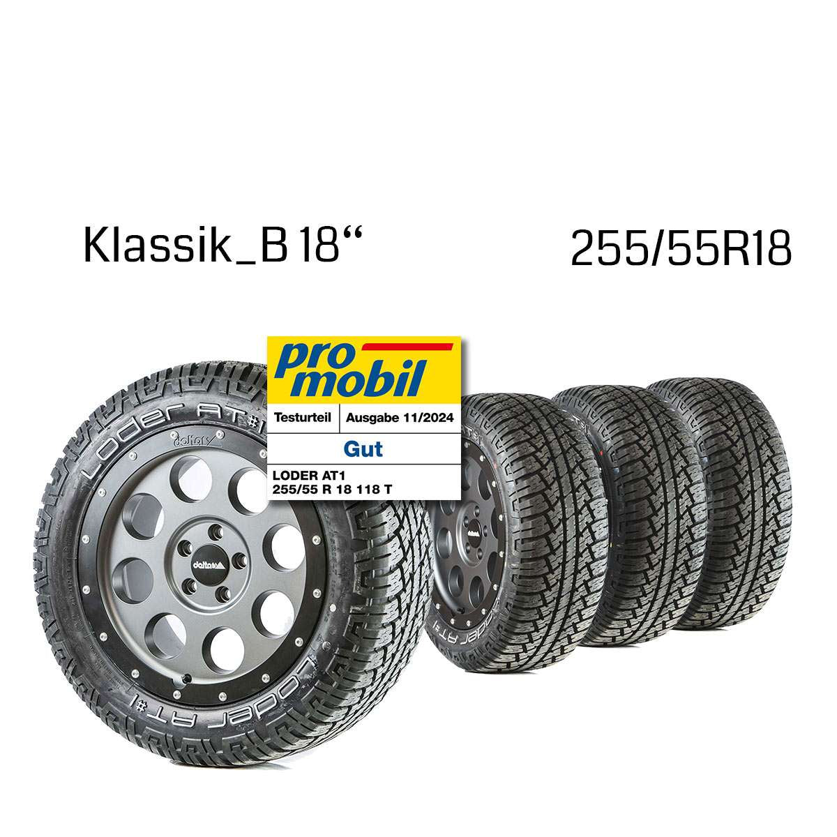Komplettradsatz Klassik_B 18" Gunmetal mit Loder AT#1 255/55 R18 Sprinter (W907/910 | 2018 - 2022)