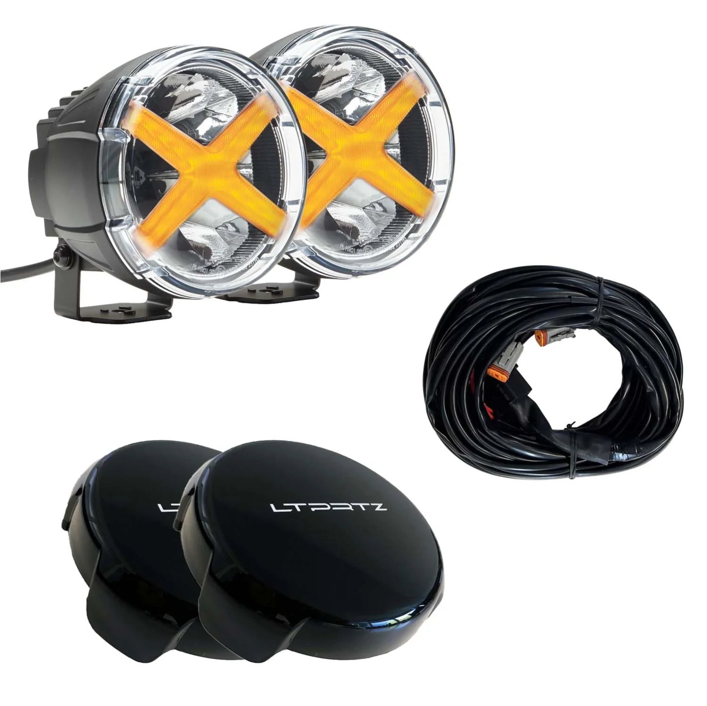 Bundle 2x X-Type 5 Zoll AMBER + Kabelsatz + Abdeckkappen schwarz