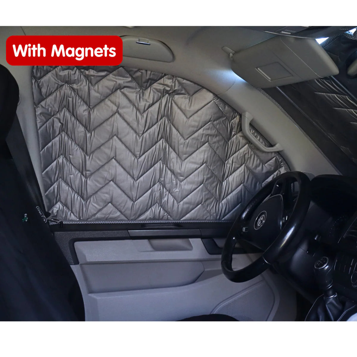 Innere silberne Kabinenabdeckungen mit Magneten oder Saugnäpfen für VW Transporter T5 bis T6.1, Trafic, Transit Custom & PSA Transporter — SILBER