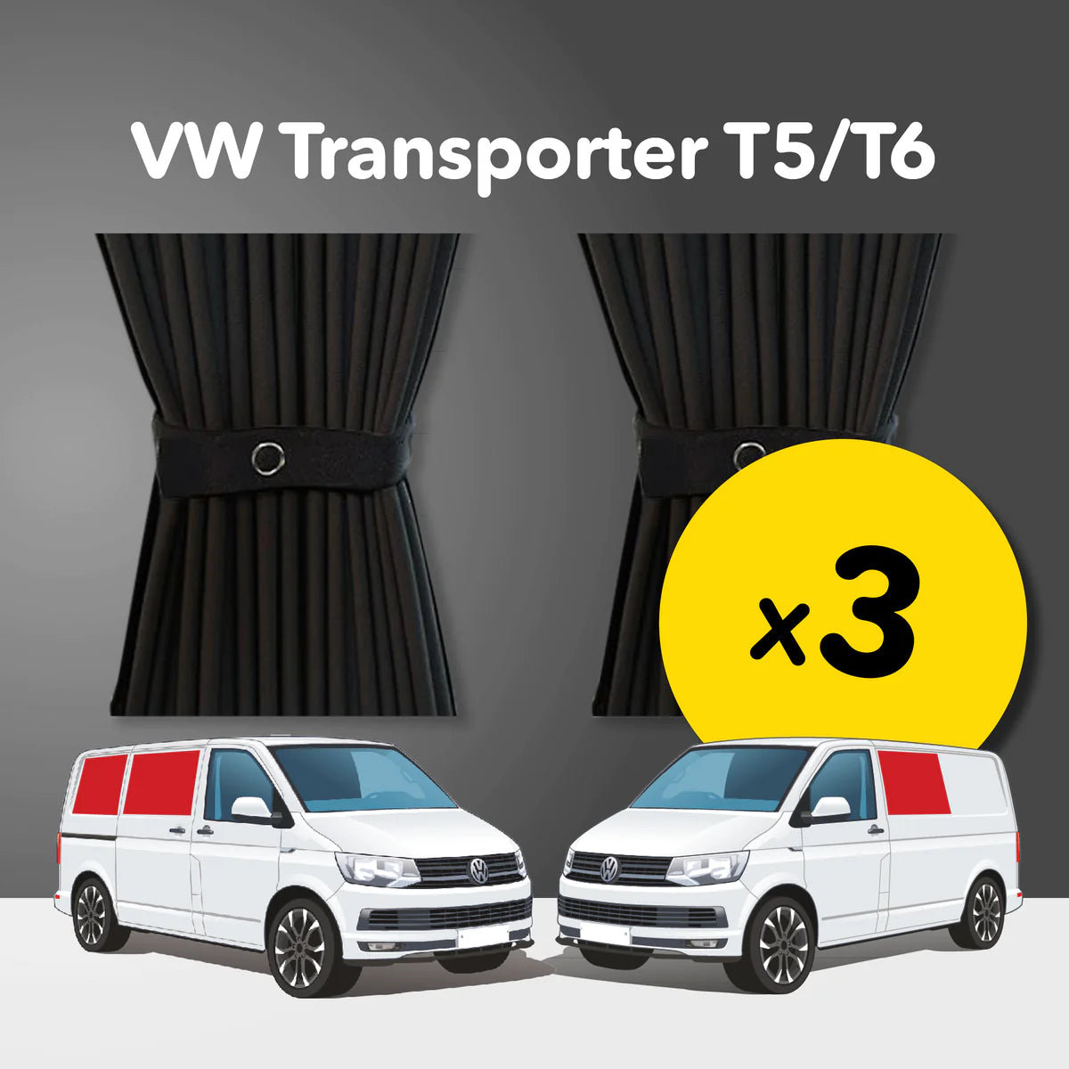 3-teiliges Vorhang Kit - VW T5/T6 (Standard Schwarz) – Vanstudio
