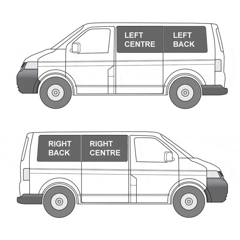 Vorhang Set für VW Transporter T5 bis T6.1 (2003-2024) - Heckklappe mit Scheibenwischer (Standard Schwarz)