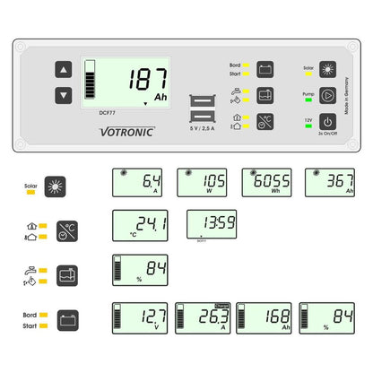 Multi-Panel-System mit großer LCD Anzeige, 12V, Serie Jupiter mit integ. Batteriemonitor und 100A-400A Shunt