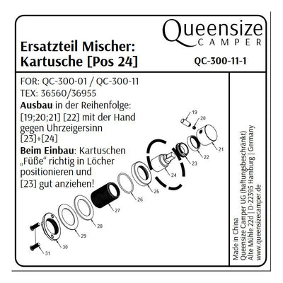 Mixer cartridge for Queensize camper shower (spare part)