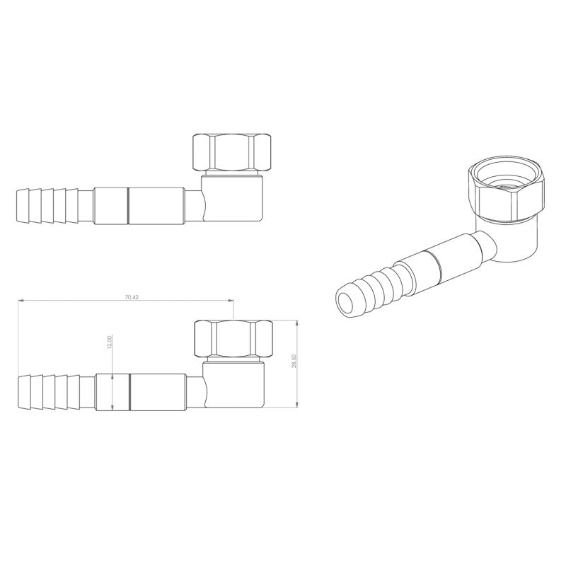 Messing Ellbogen 1/2" UM mit Quick-Fit Anschluss und 10mm