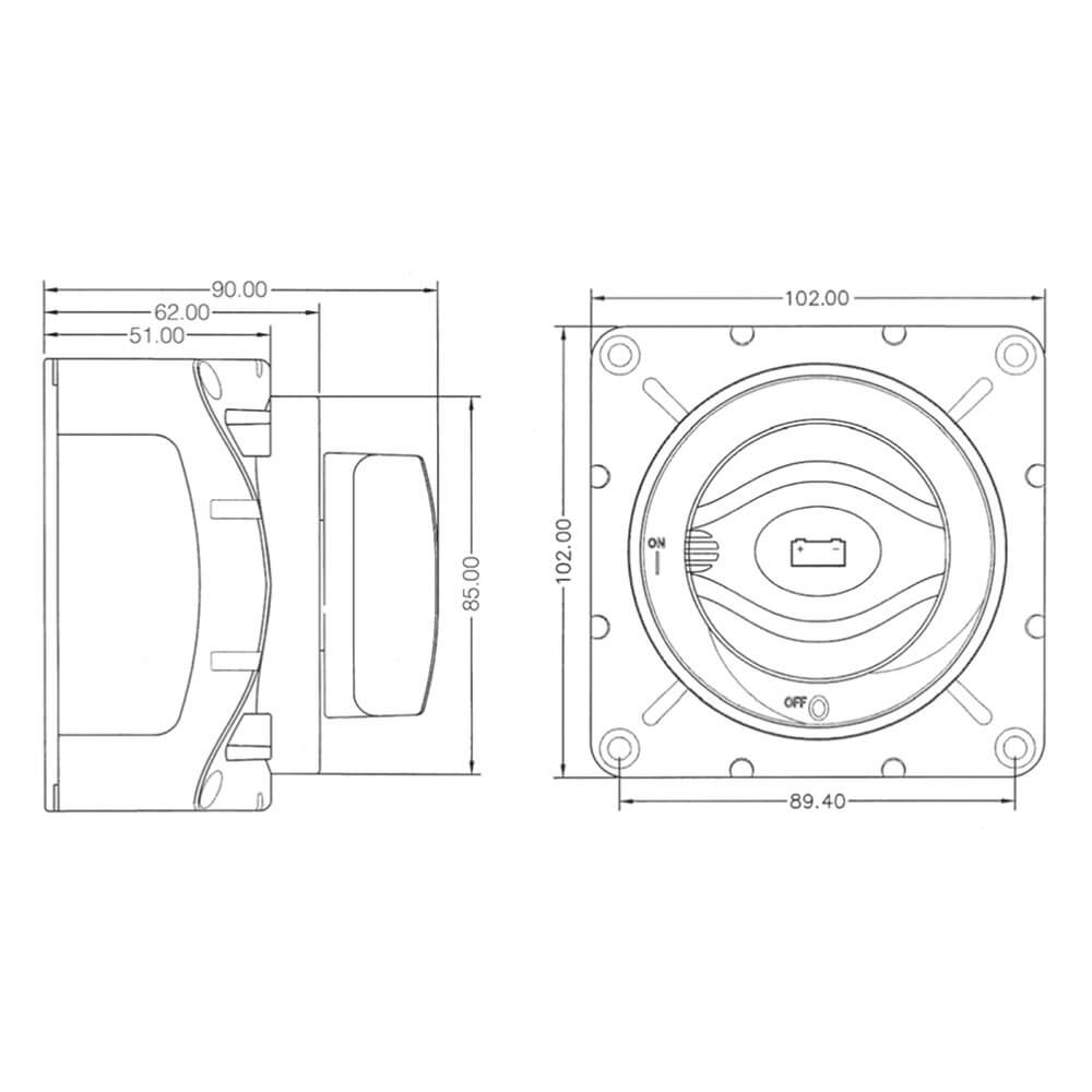 Batteriehauptschalter 600A Aufbaumontage für 12V, 24V, 48V Batteriesysteme