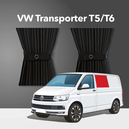 Vorhang Set für VW Transporter T5 bis T6.1 (2003-2024) - Mitte Links - keine-Schiebetür (Standard Schwarz)