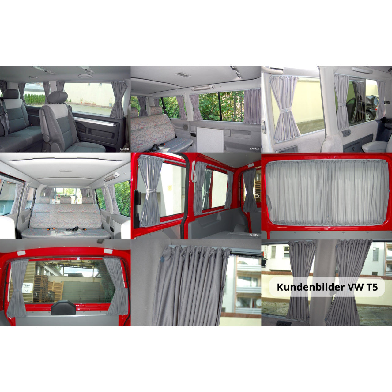 Grau Autogardinen VW T5/T6 Shuttle/Caravelle/Highline/Multivan Komplettset + Frontgardine für Einfache Schiebetür