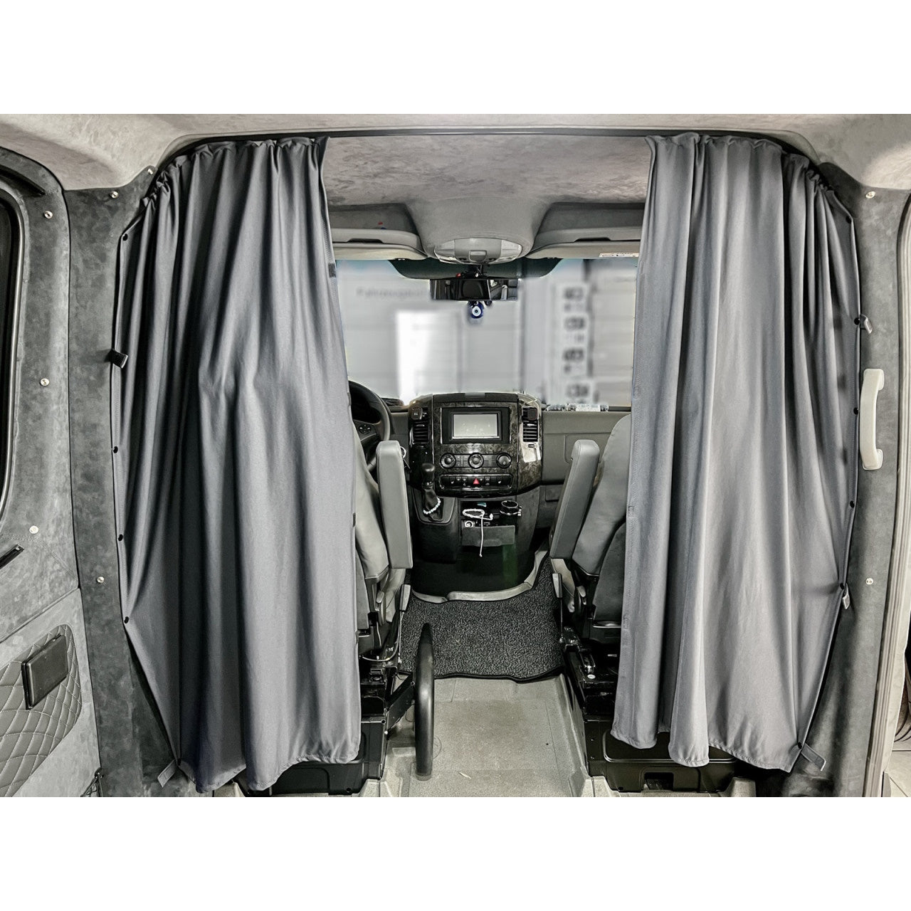 Grau Autogardinen VW T5/T6 Shuttle/Caravelle/Highline/Multivan Komplettset + Frontgardine für Einfache Schiebetür