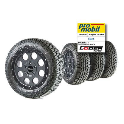 Komplettradsatz Klassik_B Gunmetal Rugged 18x8.8 mit Loder AT#1 255/55 R18 Ducato 5/130 (250 | 2014 - 2024)/ Boxer 5/130 (Y | 2014 -2024)