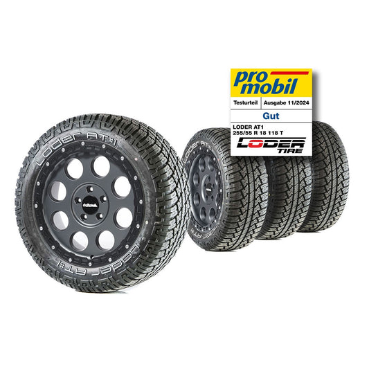 Komplettradsatz Klassik_B Gunmetal Rugged 18x8.8 mit Loder AT#1 255/55 R18 Ducato 5/130 (250 | 2014 - 2024)/ Boxer 5/130 (Y | 2014 -2024)