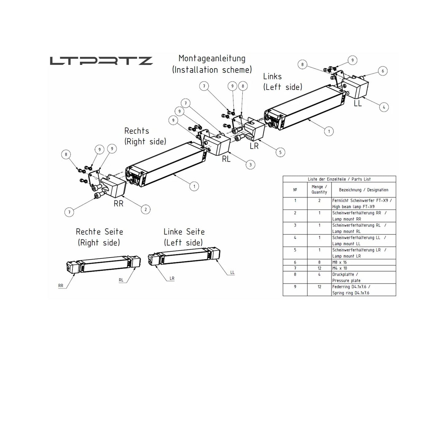 Fernscheinwerfer Einbaukit Fiat Ducato 2014-2022 Flat-X 9"