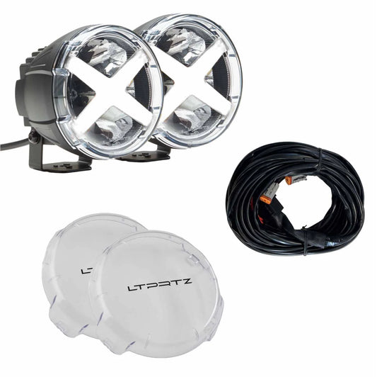 Bundle 2x X-Type 5 Zoll AMBER + Kabelsatz + Abdeckkappen transparent