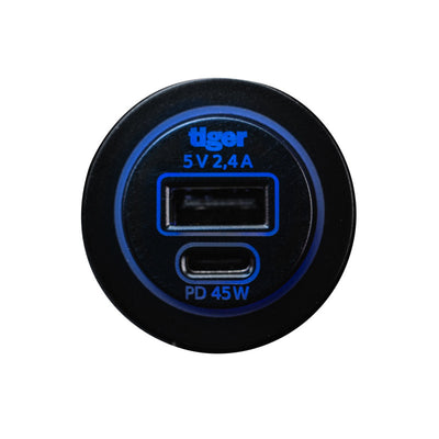 USB-C / USB-A Panel Mount Socket 12V QC/PD3-0 45W light-auto-off