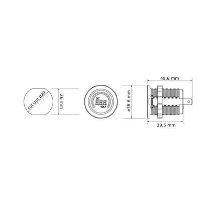 Voltmeter digital 12V / 24V mit Farb-LED Batteriestand-Anzeige “Rainbow” wasserdicht, Einbau-Messgerät