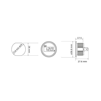 Voltmeter 12V / 24V mit Digital LED Display wasserdicht, Einbaumessgerät