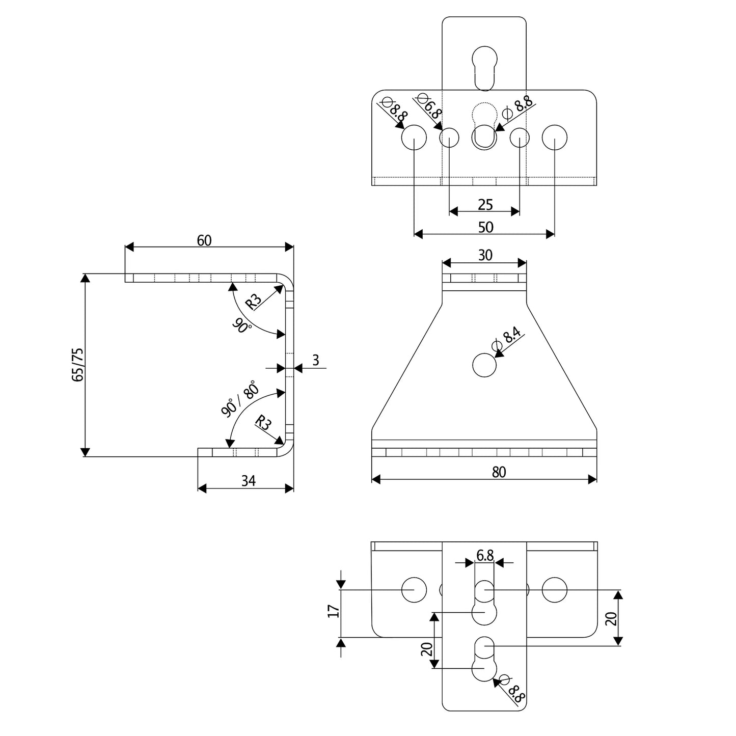 Dachträger Winkel aus Edelstahl für gerade Dachform SET1