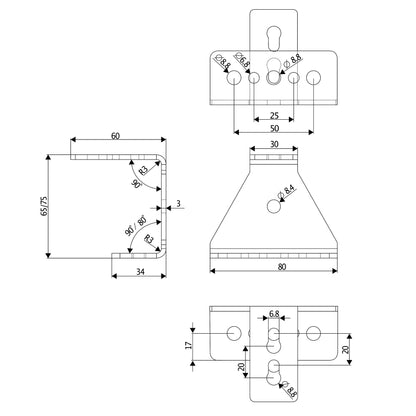 Dachträger Winkel aus Edelstahl schwarz für gerade Dachform SET5