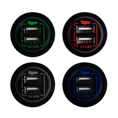 USB Socket Dual, 2 x 2.4A 12V/24V, Flush Mount