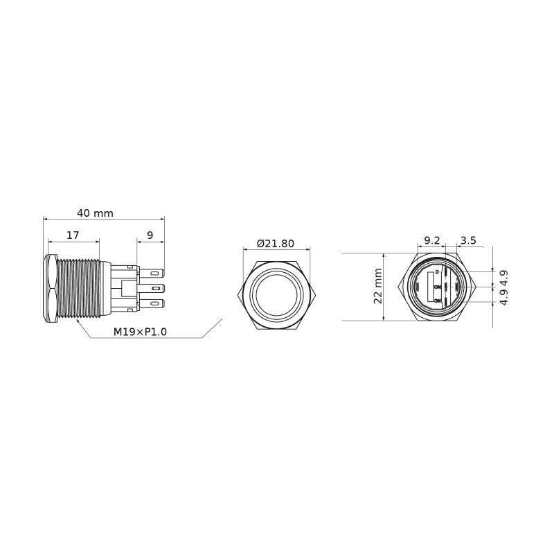 Edelstahl-Schalter mit LED für 12V/24V mit 2,5A-20A Wasserdicht nach IP67, 3 Beleuchtungsmodi