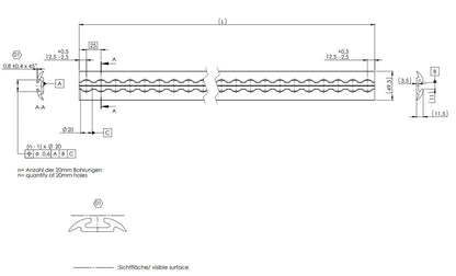 Airlineschiene halbrund 2000 mm schwarz pulverbeschichtet