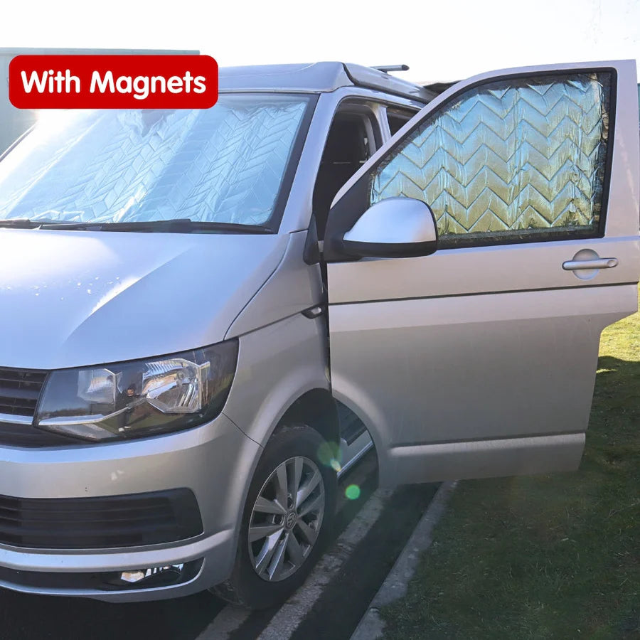 Innere silberne Kabinenabdeckungen mit Magneten oder Saugnäpfen für VW Transporter T5 bis T6.1, Trafic, Transit Custom & PSA Transporter — SILBER