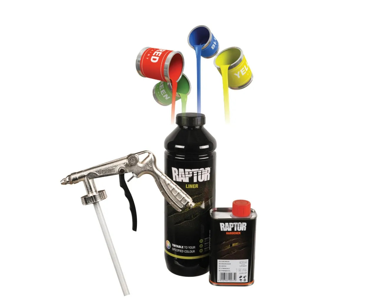 UPOL RAPTOR BESCHICHTUNG INKL. FARBE ZUM EINFÄRBEN 711 ml Raptor+Härter+100ml Farbe+Pistole