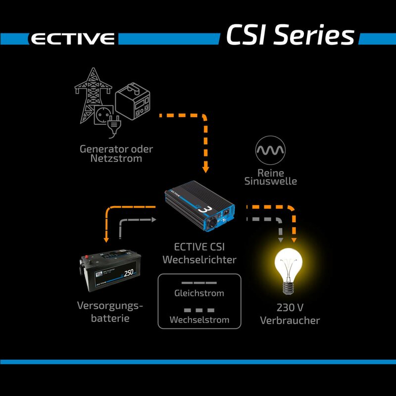 ECTIVE CSI 5 (CSI52) 12V Sinus Charger-Inverter 500W/12V Sinus-Wechselrichter mit Ladegerät und NVS