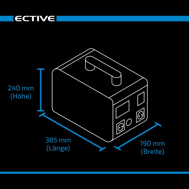 ECTIVE BlackBox 10 Powerstation 1000W 1036,8Wh Reine Sinuswelle 230V LiFePO4-Lithiumbatterie 40,5Ah 25,6V