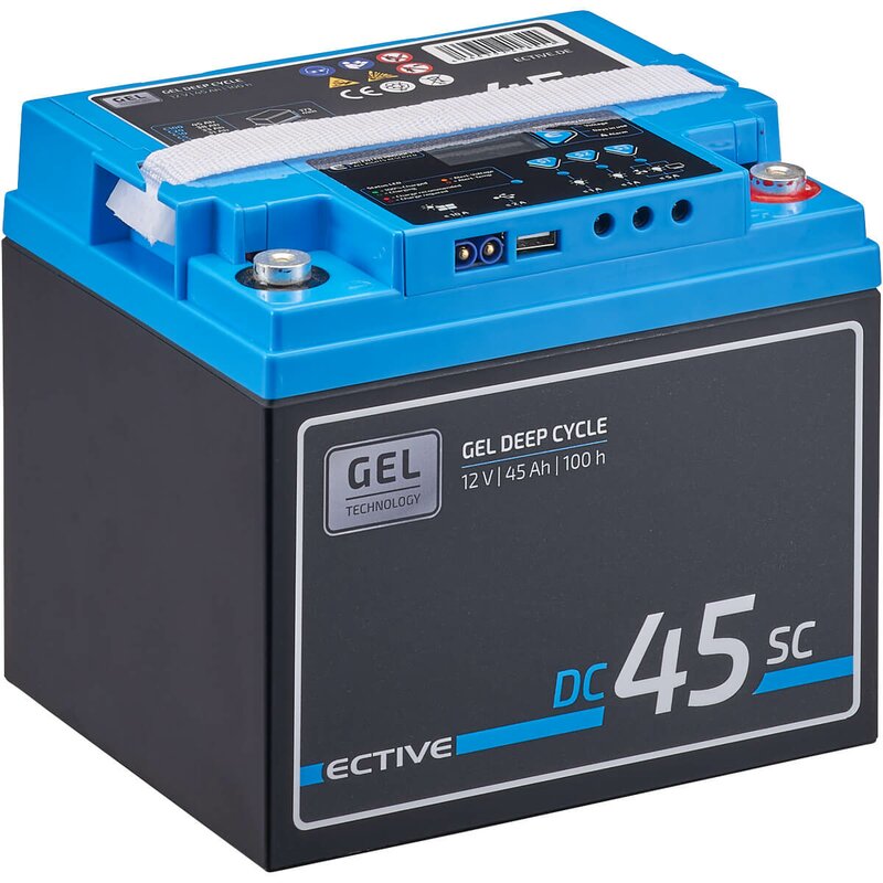 ECTIVE DC 45SC GEL Deep Cycle mit PWM-Ladegerät und LCD-Anzeige 45Ah Versorgungsbatterie