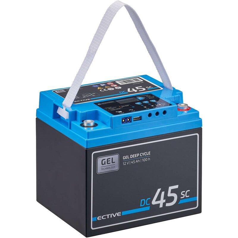 ECTIVE DC 45SC GEL Deep Cycle mit PWM-Ladegerät und LCD-Anzeige 45Ah Versorgungsbatterie