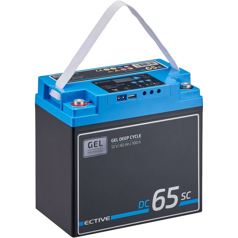 ECTIVE DC 65SC GEL Deep Cycle mit PWM-Ladegerät und LCD-Anzeige 65Ah Versorgungsbatterie