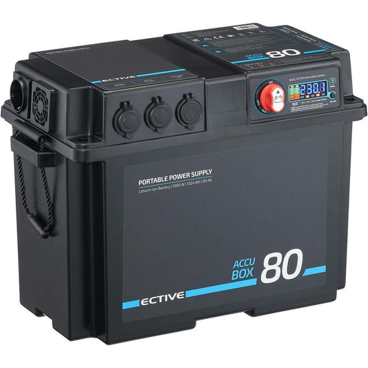 ECTIVE AccuBox 80 tragbare Stromversorgung mit 80Ah Lithium Batterie, integriertem Wechselrichter und MPPT