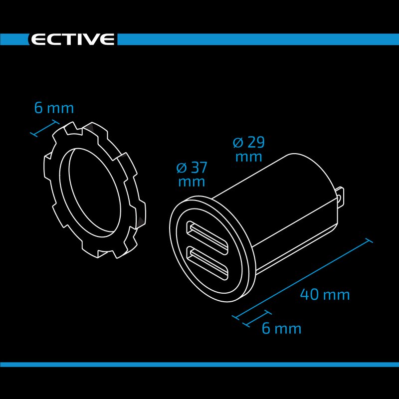 Dual LED USB-Einbaubuchse 5V 2,1A