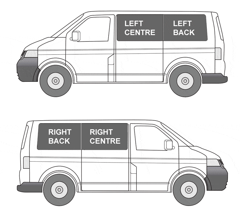 Vorhang Set für VW T5/T6 - Heckklappe ohne Scheibenwischer (Standard Schwarz)