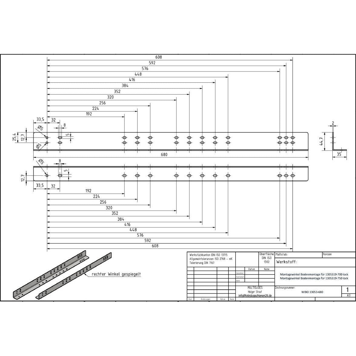 Montagewinkelset für Schwerlastauszüge (Bodenmontage)